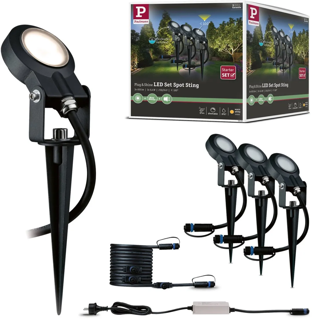 Paulmann Plug & Shine LED Tuinspots Sting Basisset 3x6,4W 3000K