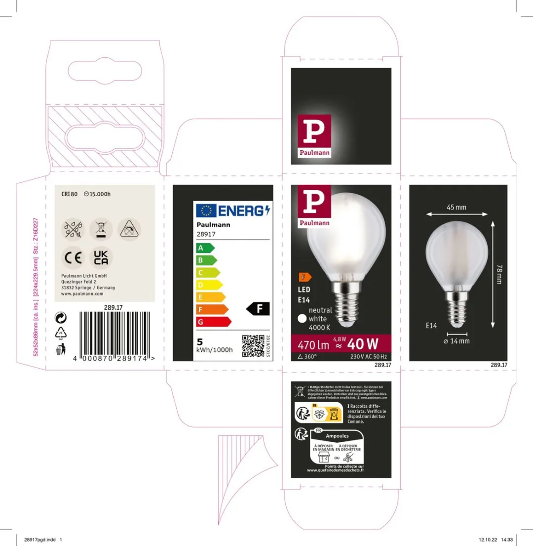 Paulmann Filament LED Kogellamp E14 4,8W 470lm - 4000K Mat