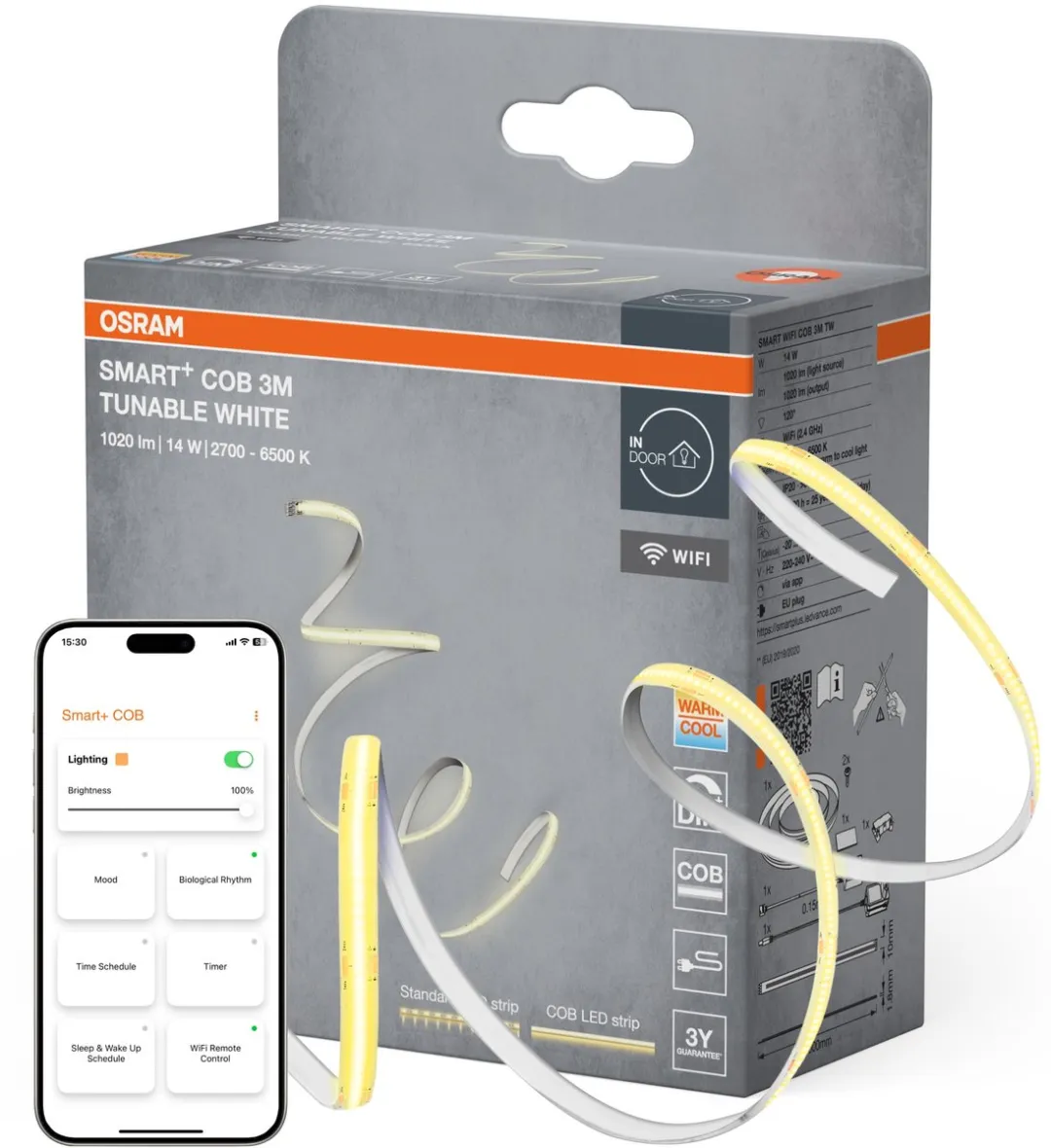 Osram Smart+ Wifi COB Strips 3m - Tunable White - Geel