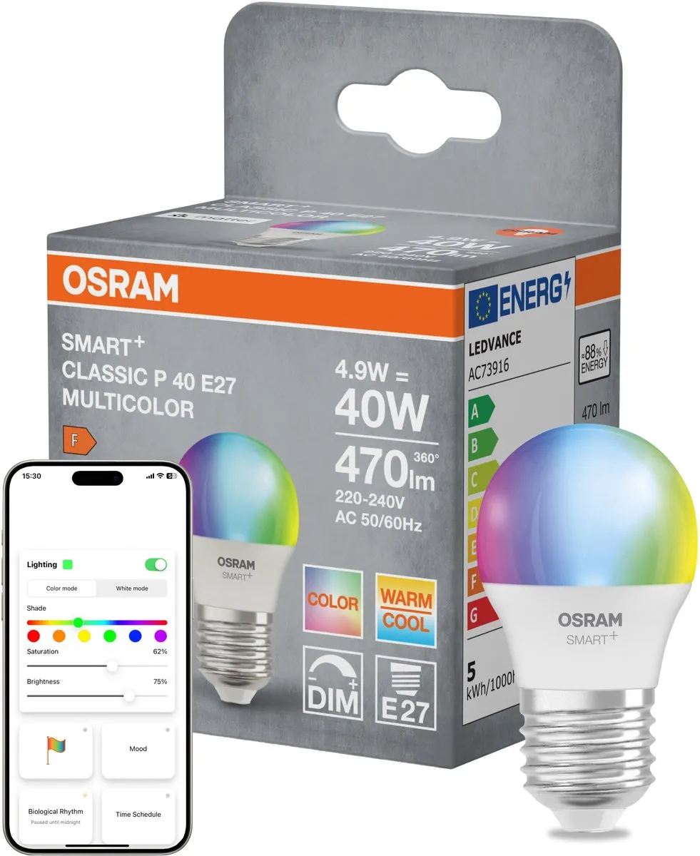 Osram SMART+ P40 RGBW E27 LED-lamp - Mat - 4,9W