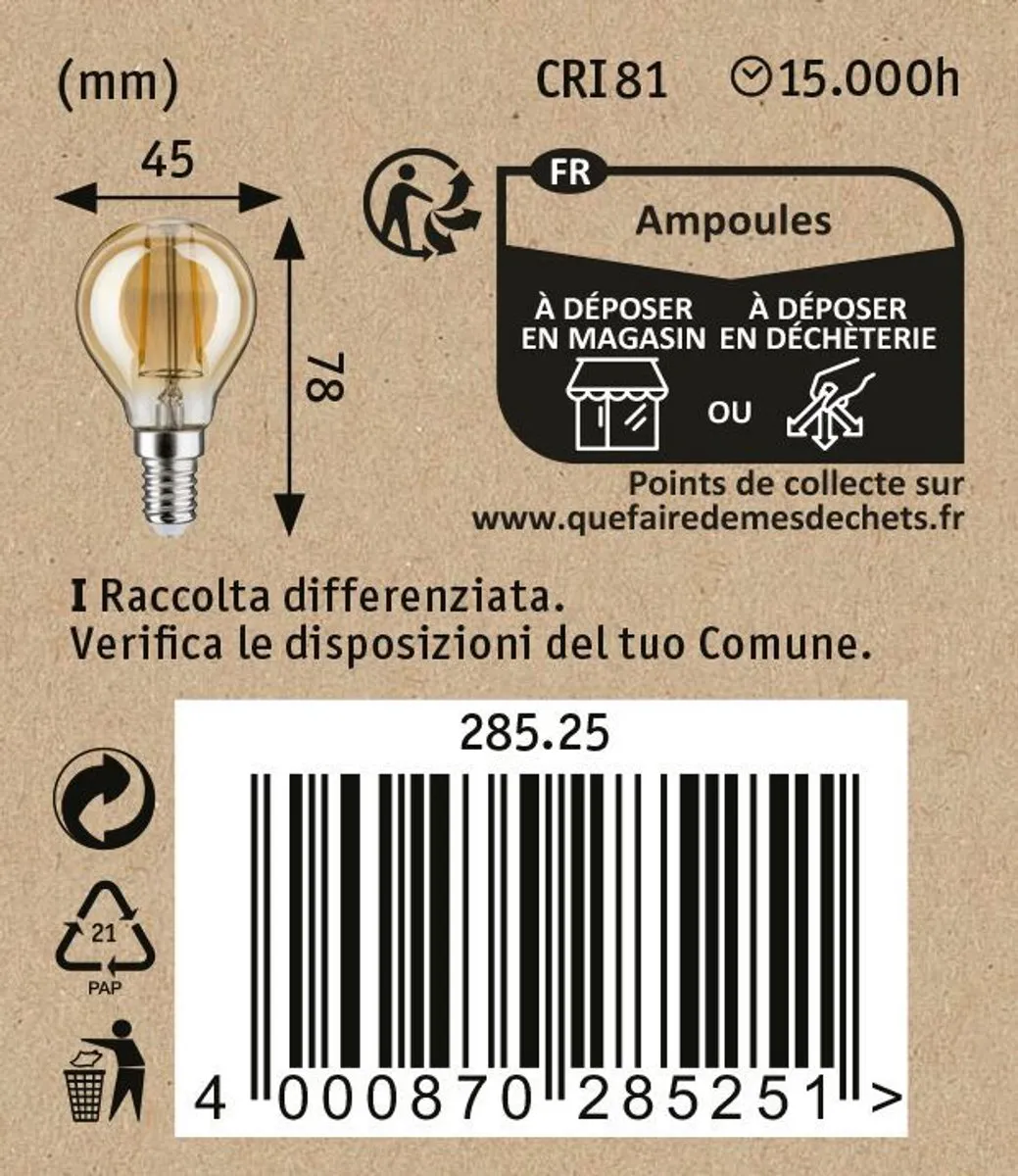 Paulmann 1879 Filament LED Kogellamp E14 2W 1700K - Goud