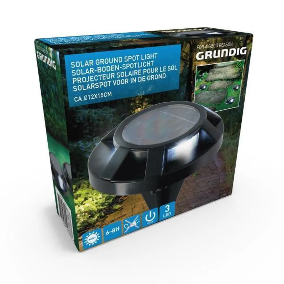 Grundig Grondspot Solar Ø12cm - 3x LED - Zwart