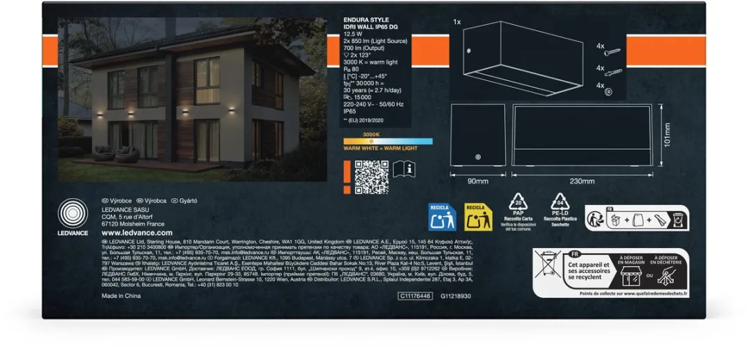 Osram Endura Style IDRI Wandlamp 12,5W 700lm - Donkergrijs