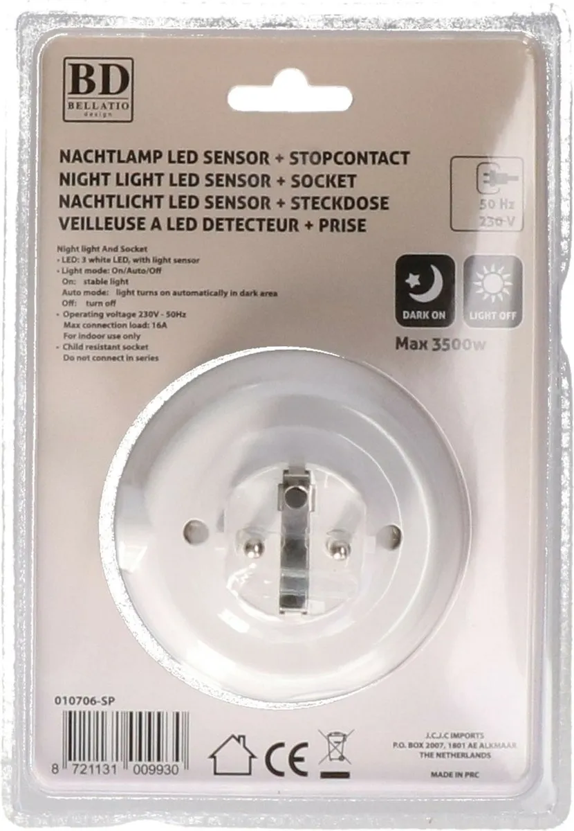 Bellatio Design LED Nachtlamp met lichtsensor - Stopcontactmodel Wit