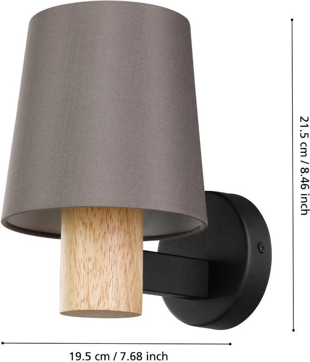 Eglo Edale Wandlamp E27 15cm - Zwart/Bruin - afbeelding 6 van 6