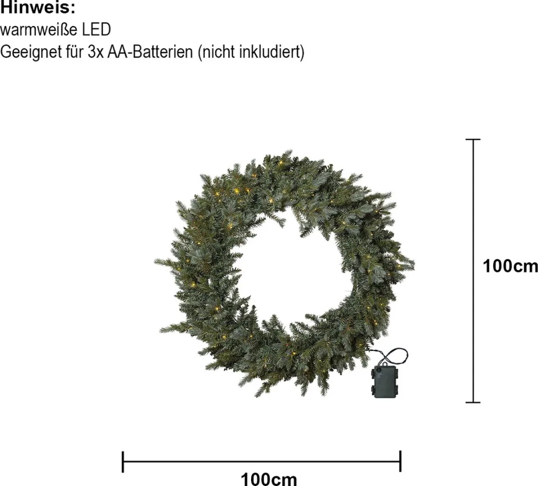 Star Trading LED Kerstkrans Greyland 100cm - Warm wit - Buiten - Timer