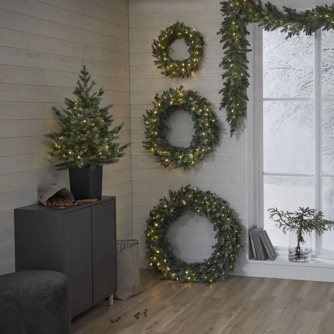 Star Trading LED Kerstkrans Greyland 100cm - Warm wit - Buiten - Timer