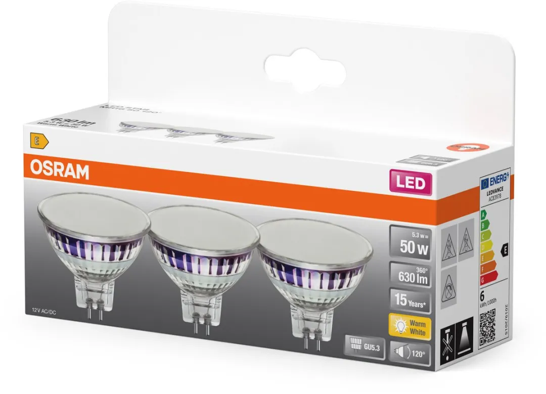 Osram LED Spotlamp Star MR16 5,3W 827 - 630lm - 3 Stuks