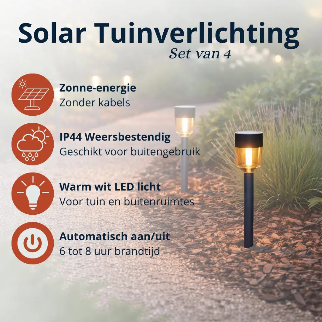 Grundig Solar Tuinverlichting 4 Stuks - Zwart