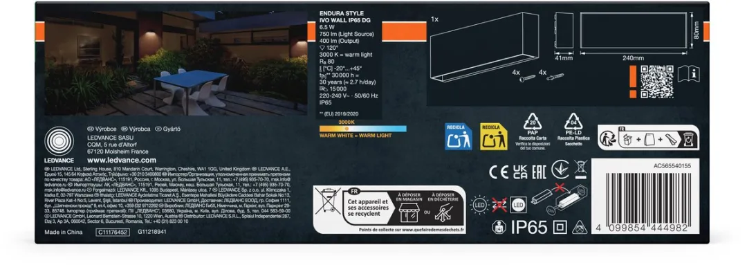 Osram Endura Style IVO Wandlamp Donkergrijs 6,5W 400lm IP65 - afbeelding 6 van 6