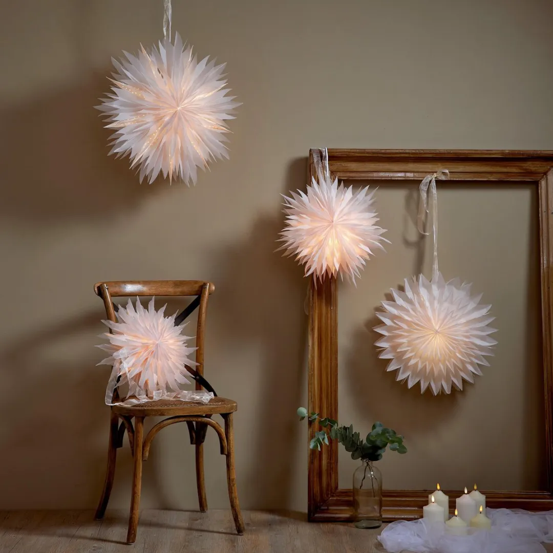 Star Trading Papieren Ster Schijf 50cm - Wit met Franje - afbeelding 4 van 6