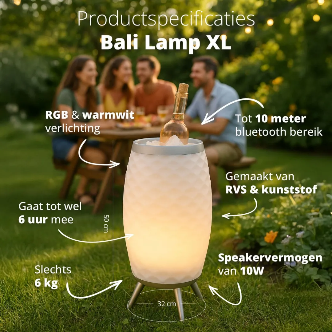 FlinQ Bali XL Speakerlamp - RGB Wit - afbeelding 6 van 6