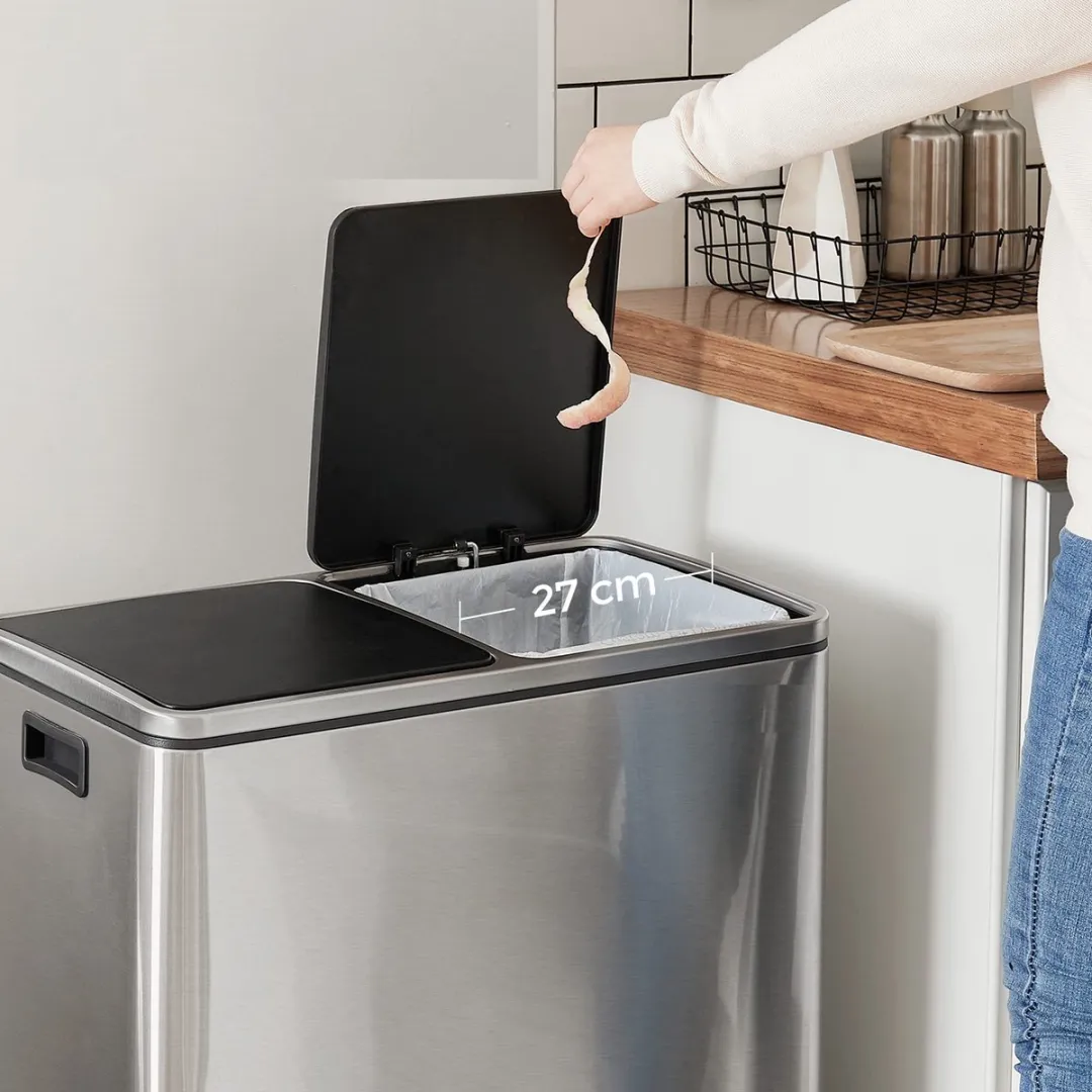 Songmics Prullenbak 2 Compartimenten 60L - Zwart