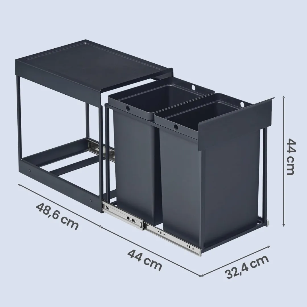 Songmics LTB951GZ01 Afvalscheidingssysteem 2x40L - Grijs