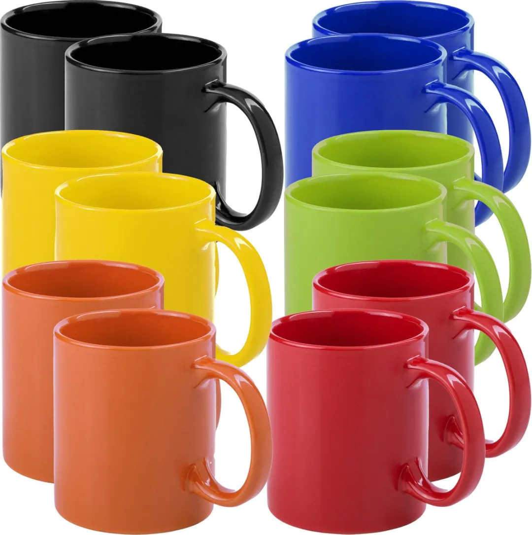 Bellatio Design Auxerre Keramiek Mokken - 12 Stuks - 370ml - Mediterrane Kleurenmix