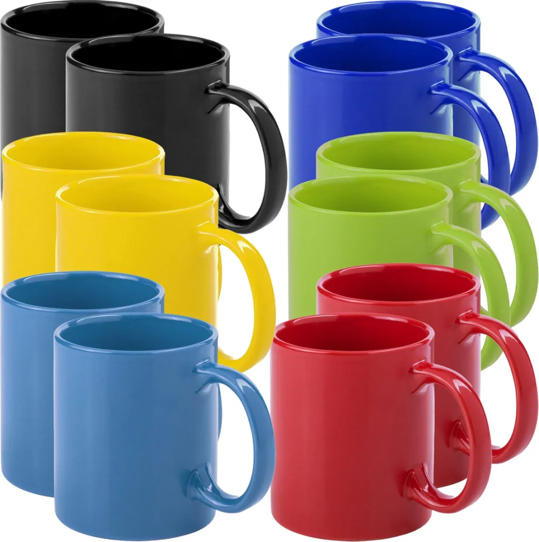 Bellatio Design Auxerre Keramiek Mokken - 12 Stuks - 370ml - Mediterrane Kleurenmix