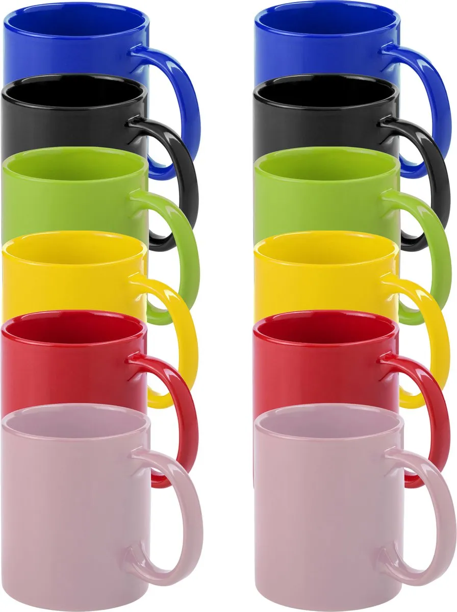 Bellatio Design Auxerre Keramiek Mokken - 12 Stuks - 370ml - Mediterrane Kleurenmix