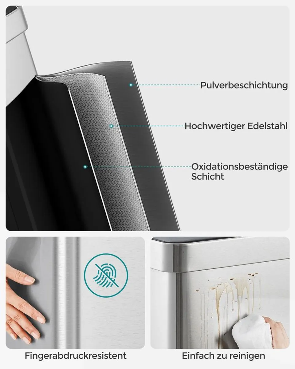 Songmics Keukenprullenbak 2x30L - Softclose deksel - Zilver