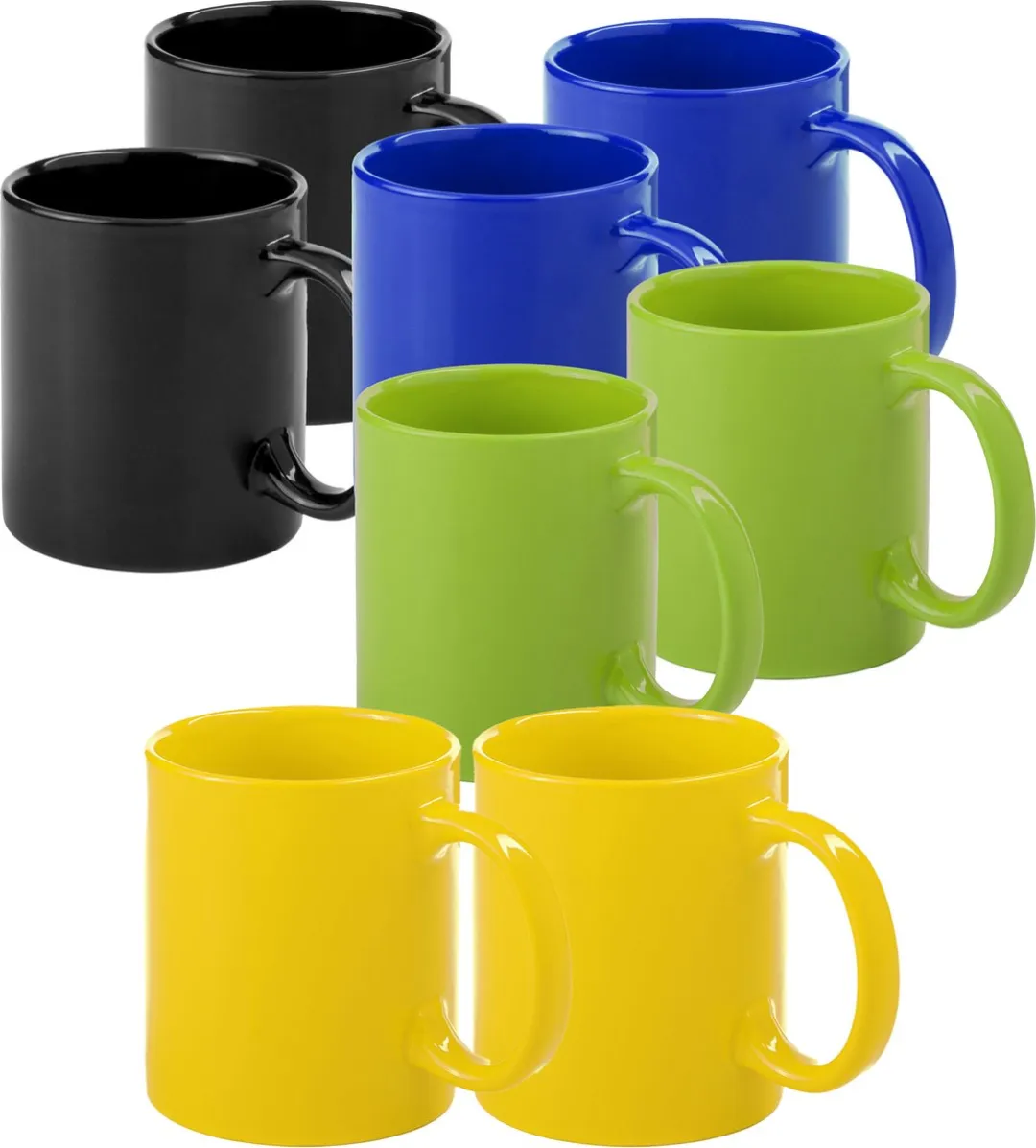 Bellatio Design Auxerre Keramiek Mokken - 8 Stuks - 370ml - Geel/Groen/Blauw/Zwart
