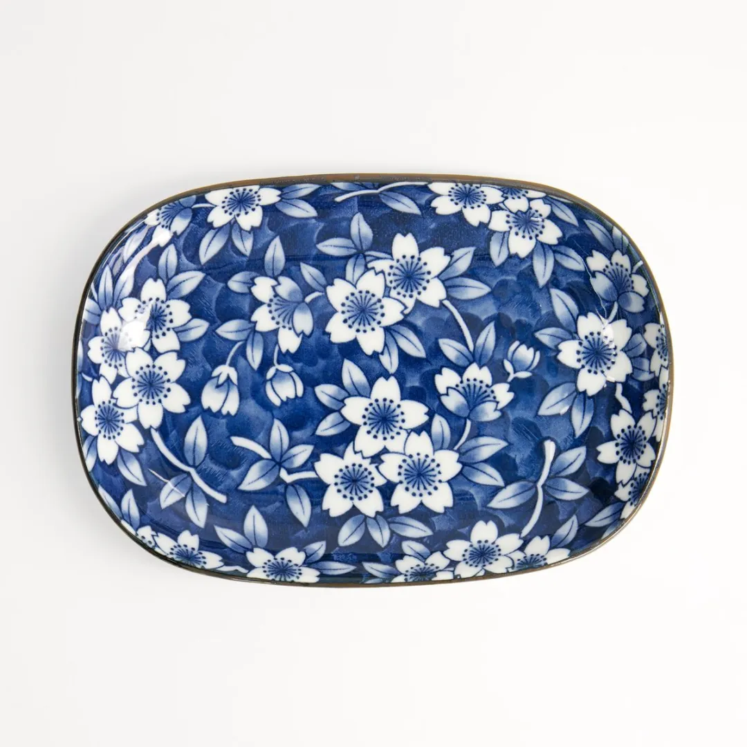 Tokyo Design Studio Tokyo Blue Sakura Ovaalbord Sushi Servies 18,7x13cm - Blauw