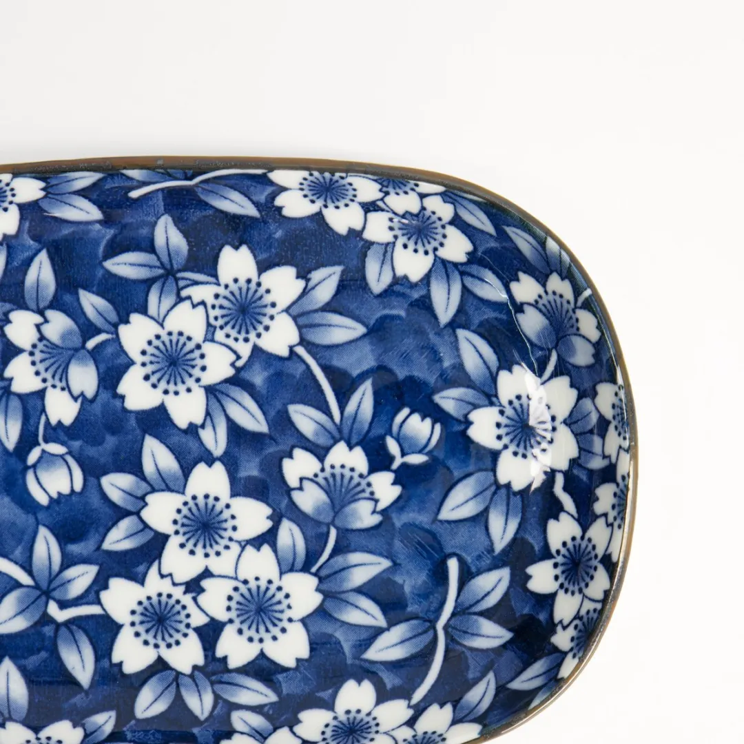 Tokyo Design Studio Tokyo Blue Sakura Ovaalbord Sushi Servies 18,7x13cm - Blauw