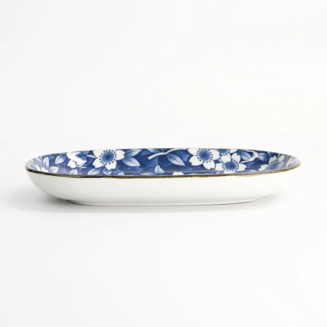 Tokyo Design Studio Tokyo Blue Sakura Ovaalbord Sushi Servies 18,7x13cm - Blauw