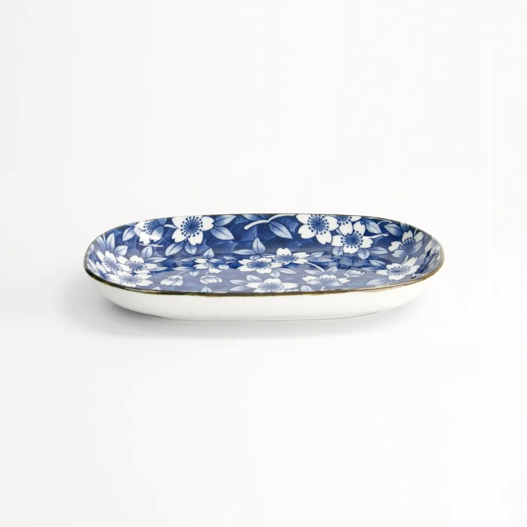 Tokyo Design Studio Tokyo Blue Sakura Ovaalbord Sushi Servies 18,7x13cm