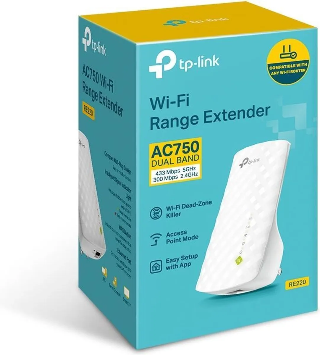 TP-Link RE220 WiFi Repeater - 1x Ethernet - Zwart