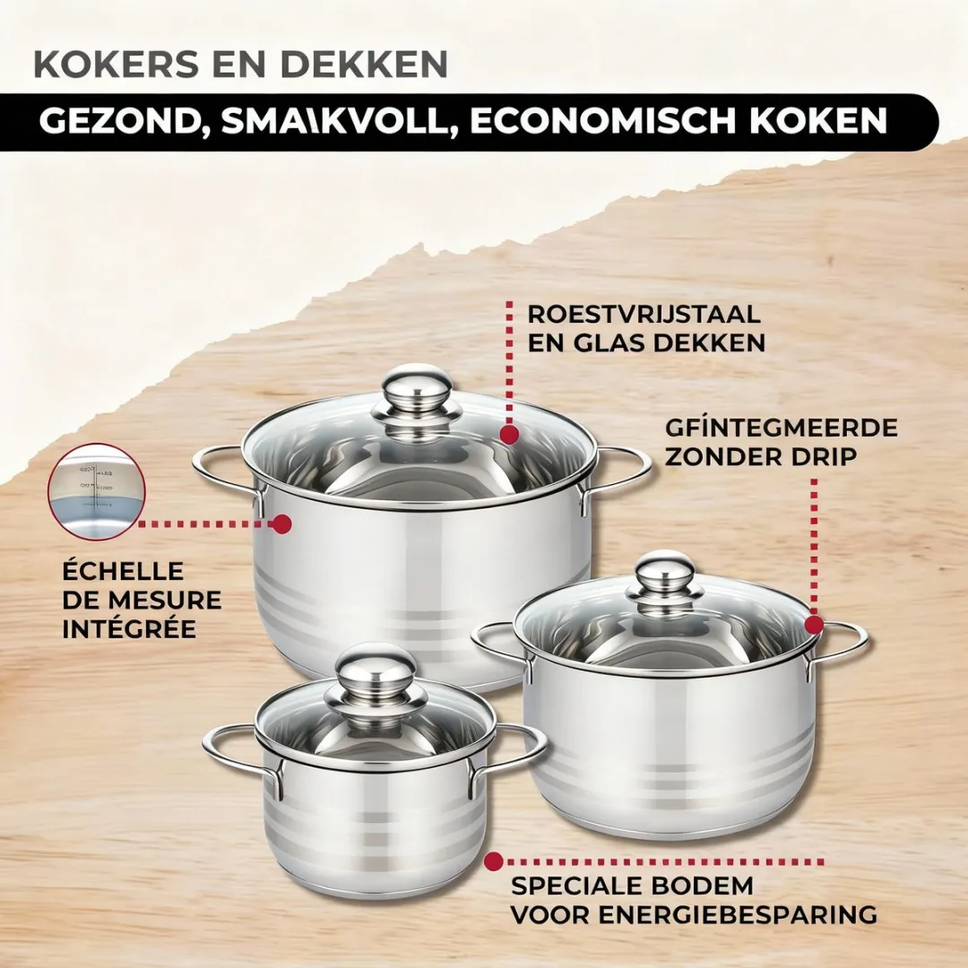 Fackelmann Eterna Set 3 Pannen 20/24/28cm + 3 Braadpannen 16/20/24cm - Grijs