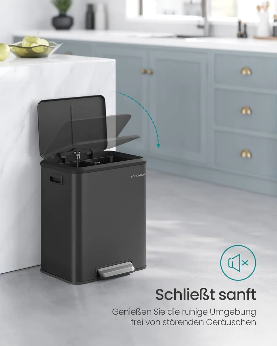 Songmics Vuilnisemmer 2x15L Afvalscheiding - Inktzwart