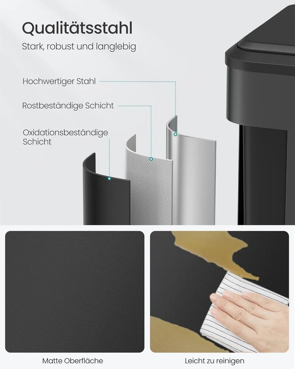 Songmics Vuilnisemmer 2x15L Afvalscheiding - Inktzwart