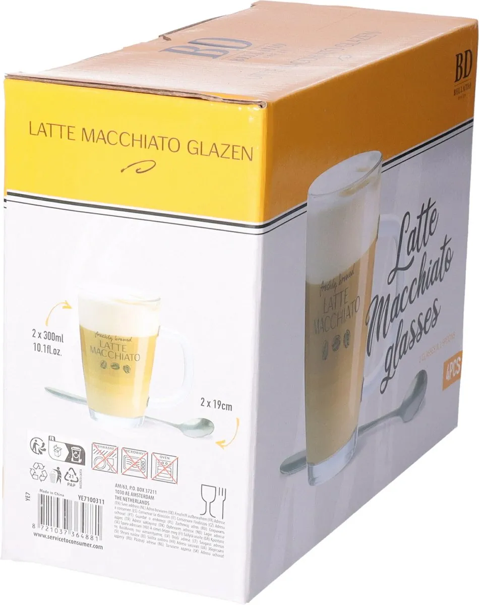 Bellatio Design Latte Macchiato Glazen 300ml - 2 Stuks