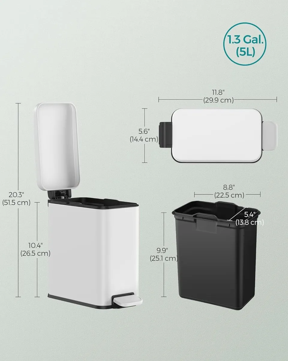 Songmics Cosmetica-emmer 5L - Pedaalemmer Wit - afbeelding 6 van 6