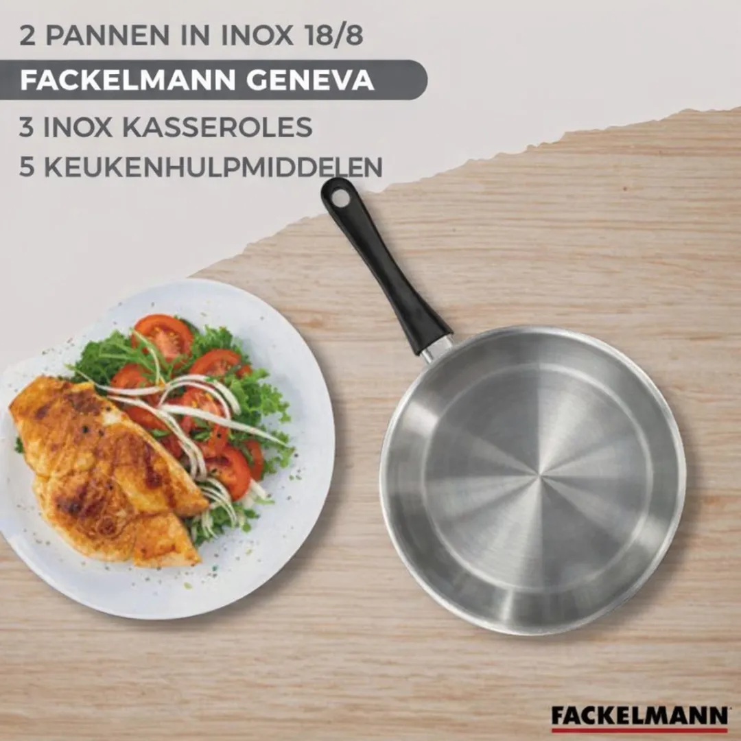 Fackelmann Geneva RVS Pannen & Koekenpannen Set 12/16/20/24/28cm - Zwart