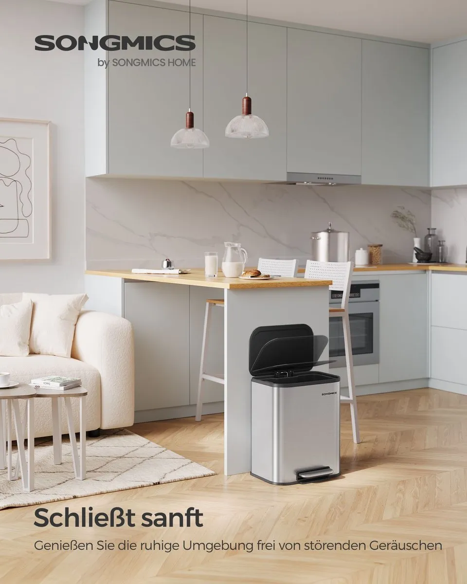 Songmics Vuilnisbak 20L - Metallic Zilver