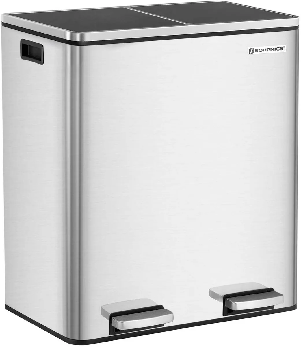 Songmics Prullenbak 60L Pedaal - 2x30L - Roestvrij Staal