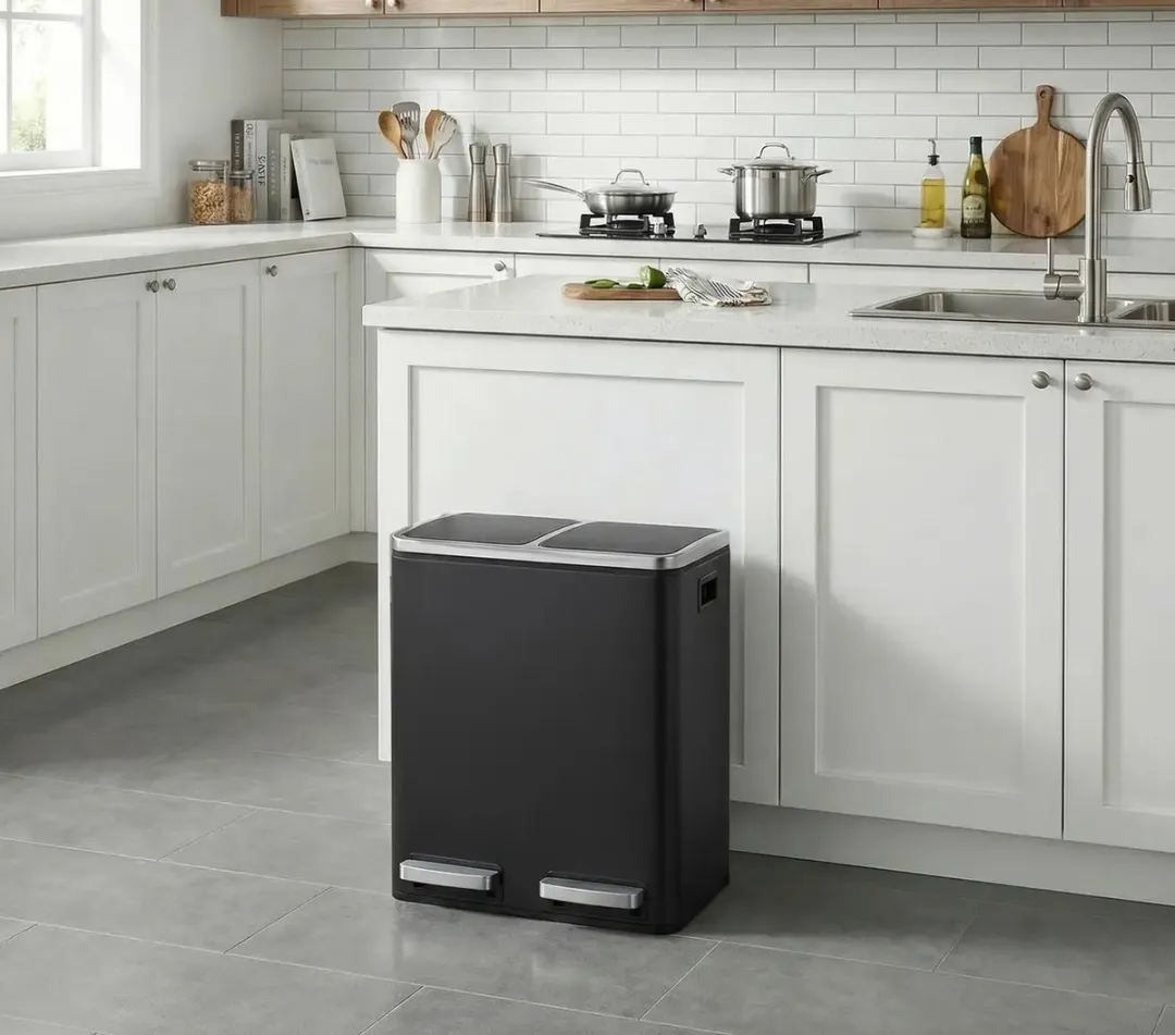 Songmics Prullenbak 30L 2-vaks - Zwart