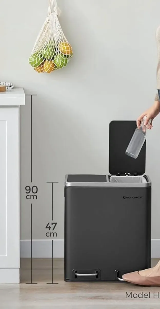 Songmics Prullenbak 30L 2-vaks - Zwart