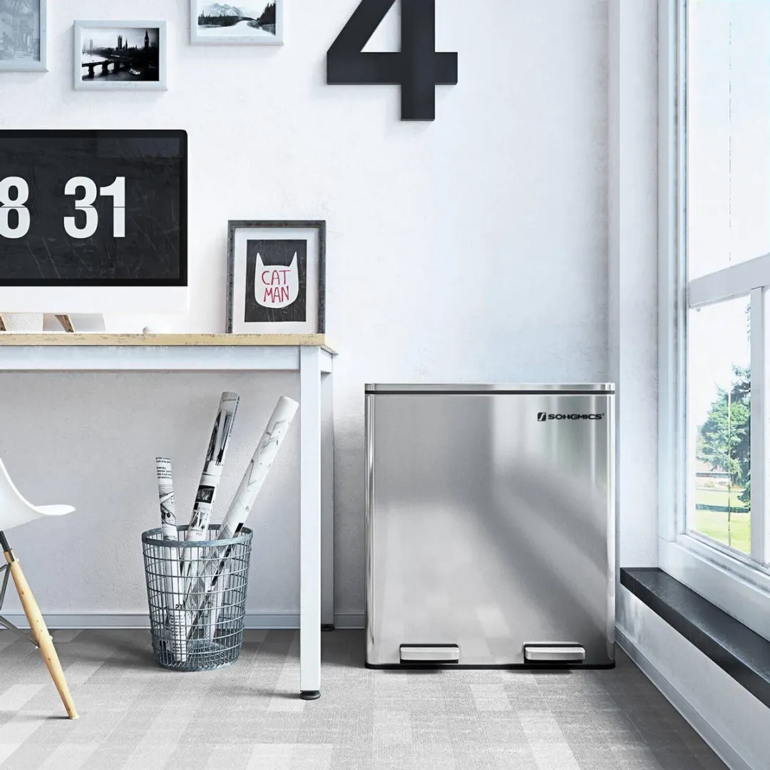 Songmics Dubbele Vuilnisbak 60L - 2x30L - Zwart
