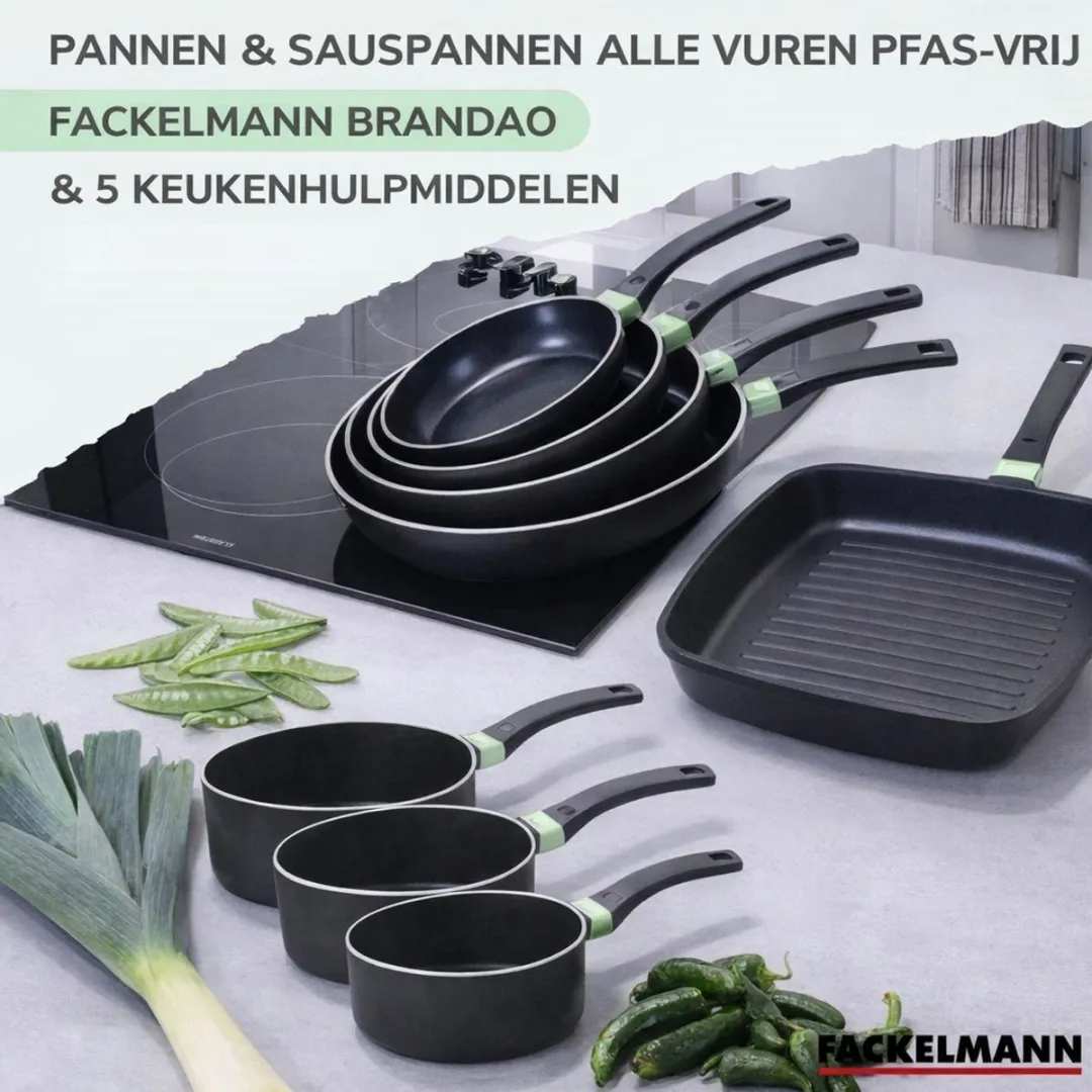 Fackelmann 9222250 Set RVS Pannen & Kookpotten - 7-delig - Zwart/Groen