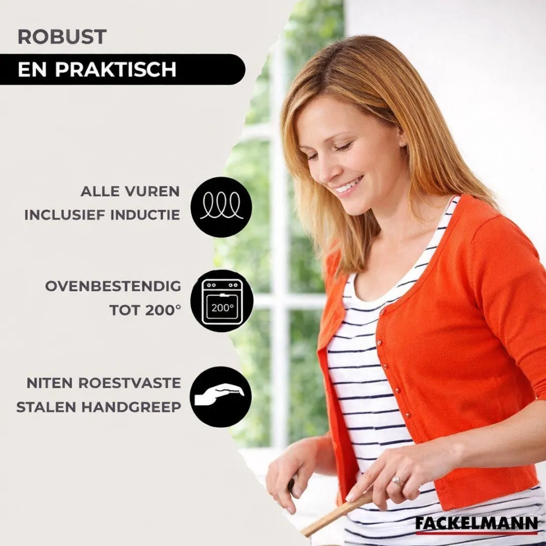 Fackelmann 9218150 Roestvrijstalen Koekenpan & Kookpanset 16/20/24cm - 5 Stuks