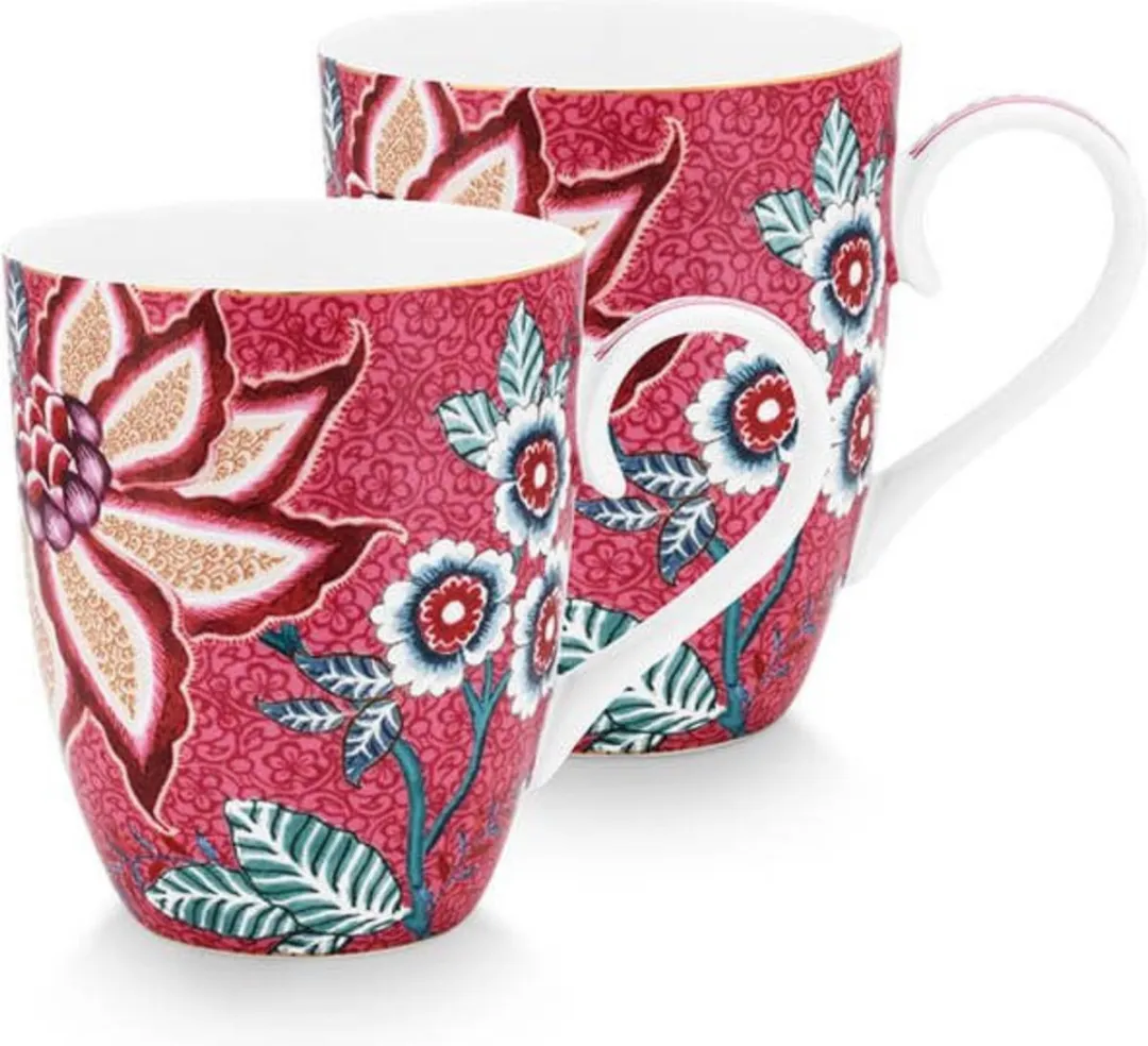 Pip Studio Flower Festival Bordeaux Set 2 Mokken 350ml