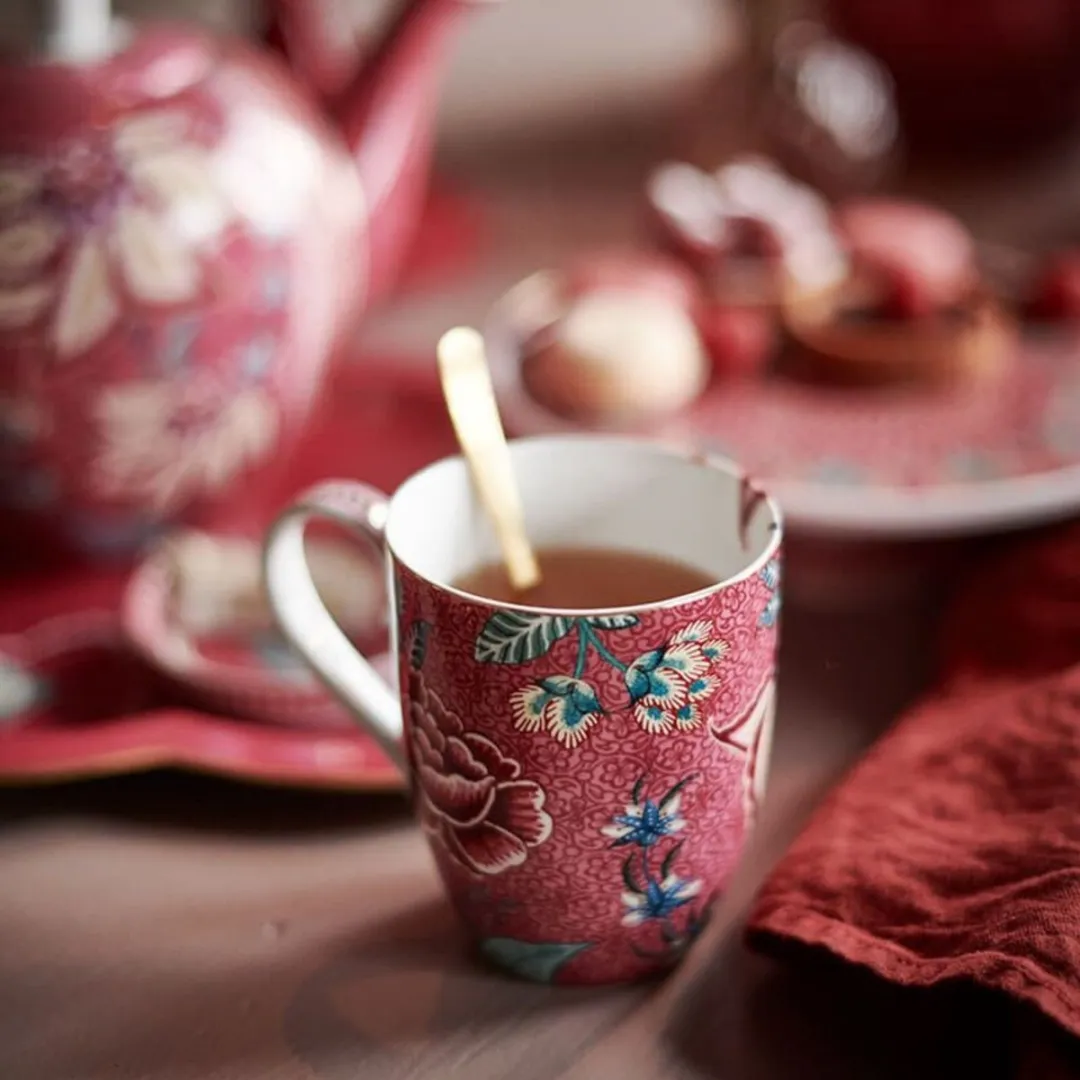 Pip Studio Flower Festival Bordeaux Set 2 Mokken 350ml - Donkerroze
