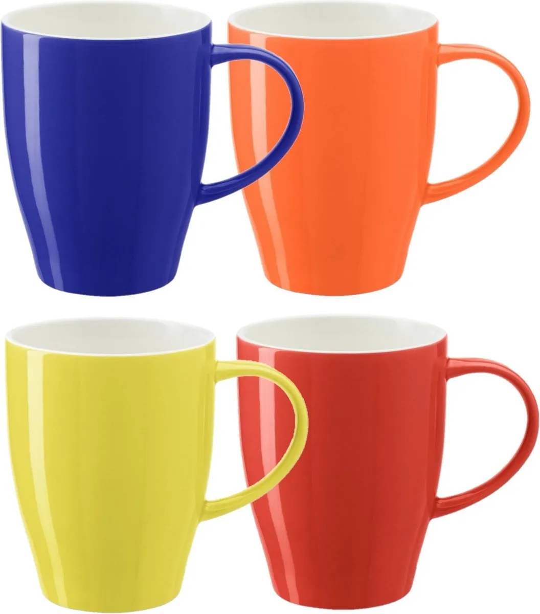Bellatio Design Paris Koffiemokken - 4x 350ml - Porselein - Multikleur