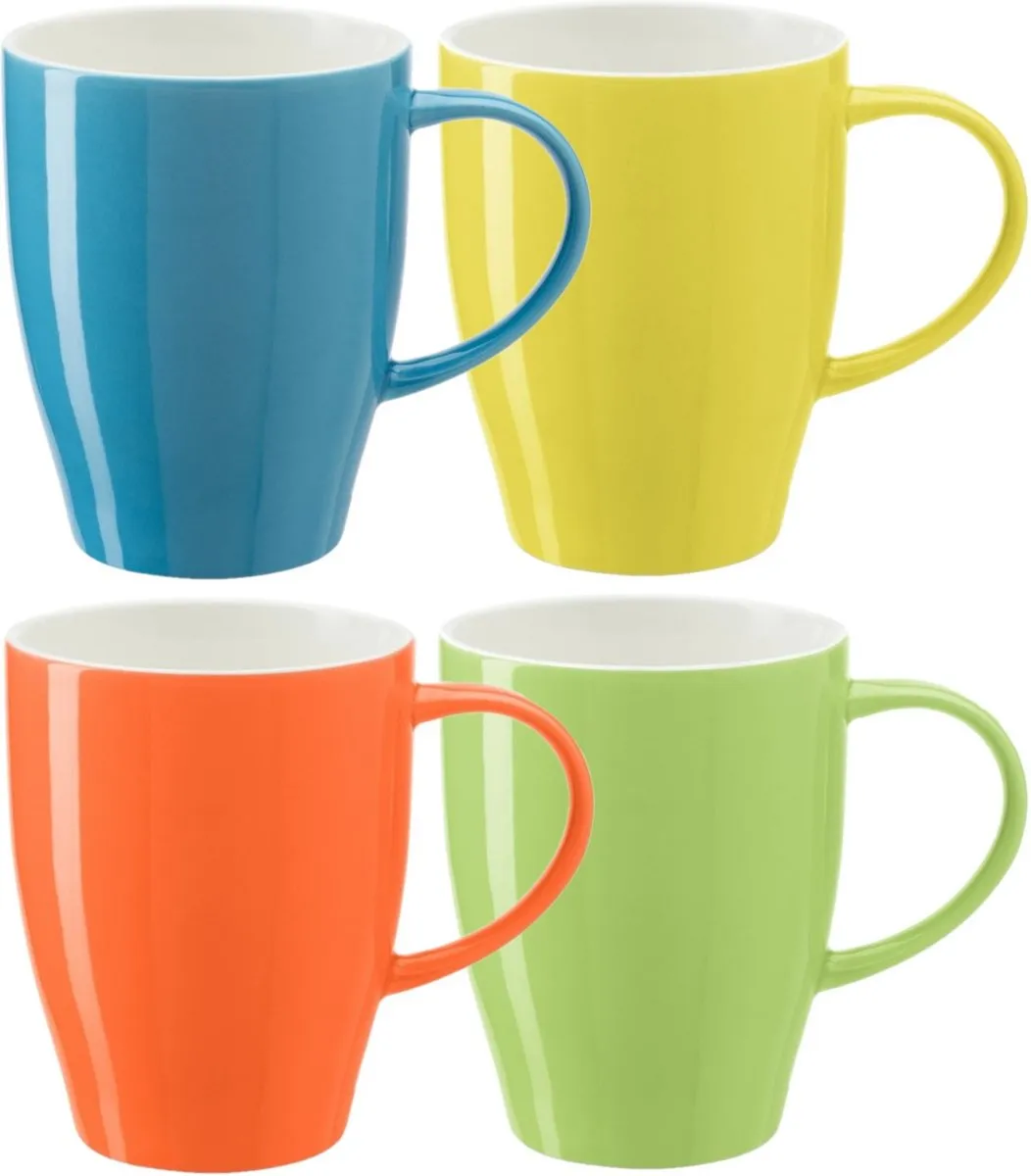Bellatio Design Paris Koffiemokken - 4x 350ml - Porselein - Multikleur