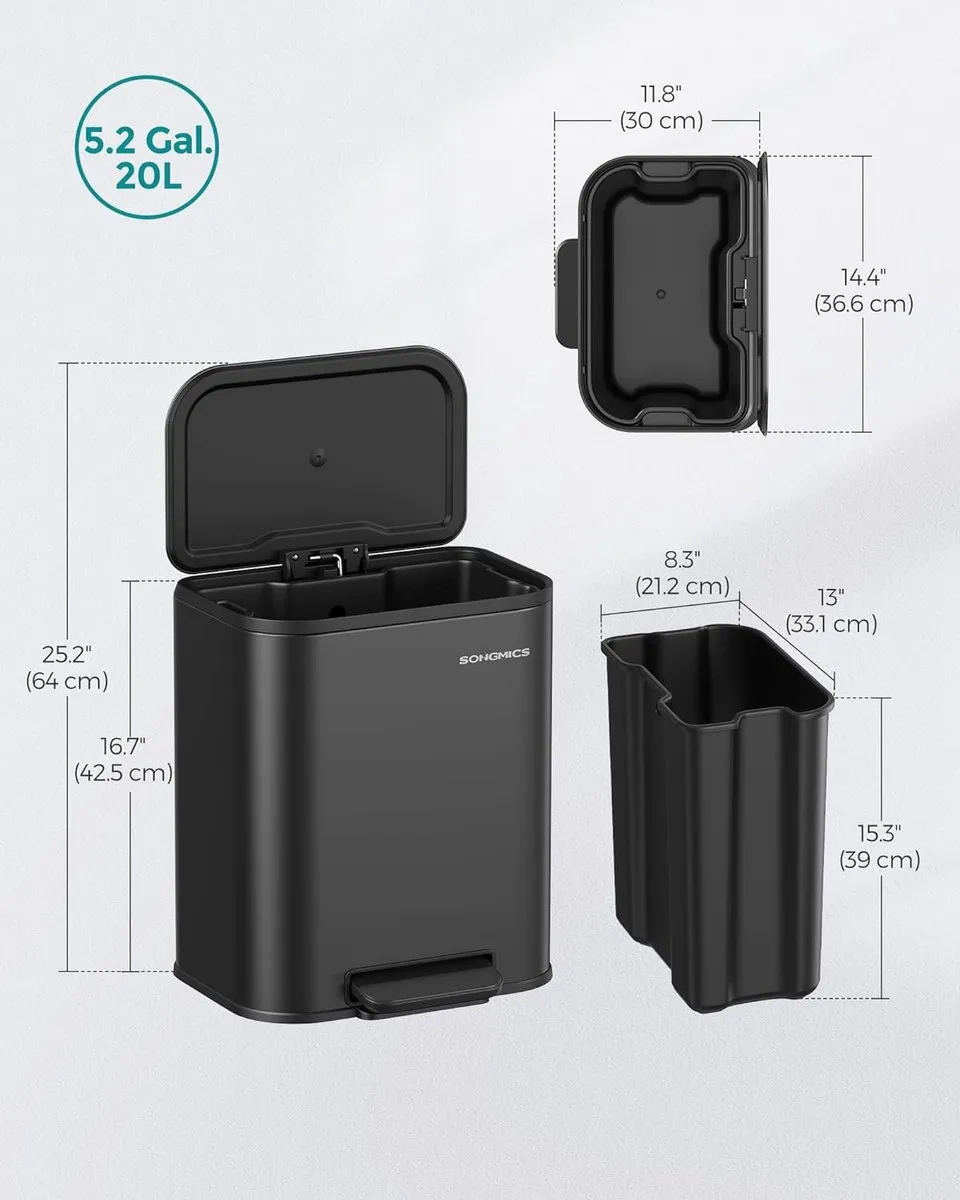 Songmics Vuilnisbak 20L - Zwart
