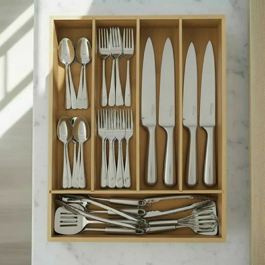 Cookinglife Bestekbak Bamboe 35x26x5cm - 5 Vakken - afbeelding 2 van 4