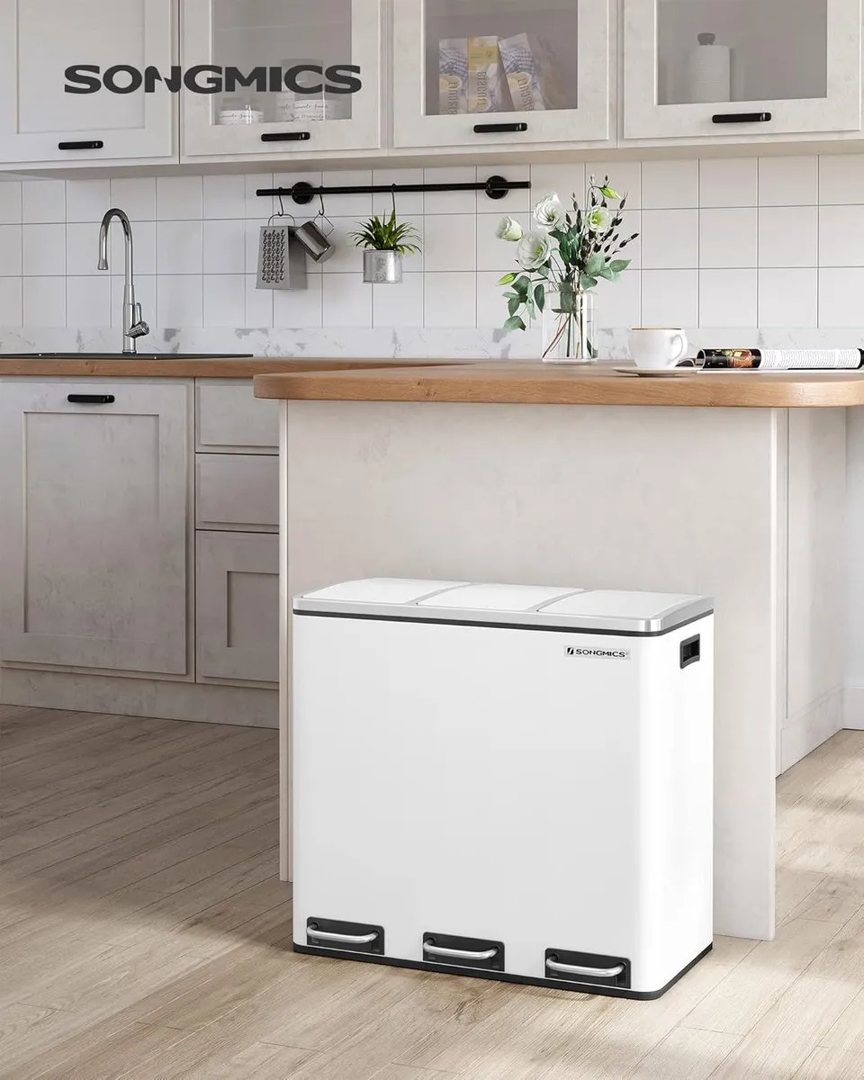 Songmics Keukenafvalbak Pedaalemmer 3x18L - Wit