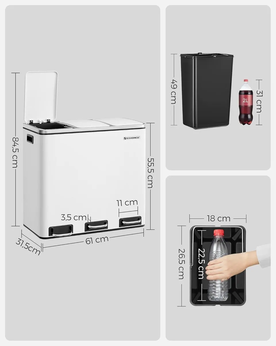 Songmics Keukenafvalbak Pedaalemmer 3x18L - Wit