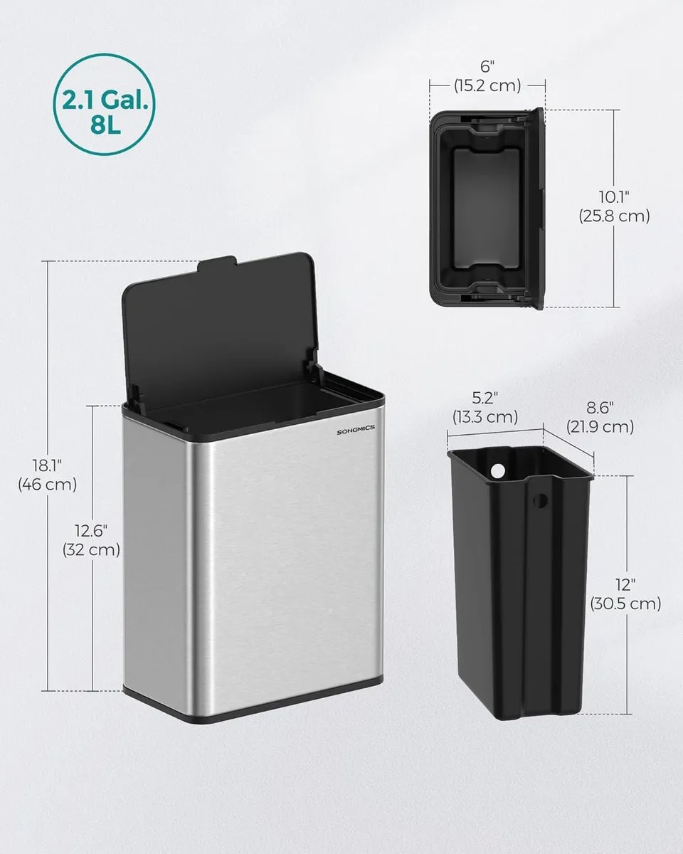 Songmics Hangende Afvalbak 8L - Metallic Zilver